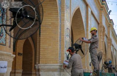 قسم التبريد والميكانيك في العتبة العلوية ينفذ حملة لصيانة مراوح الرذاذ والتعطير في محيط الصحن العلوي المطهر